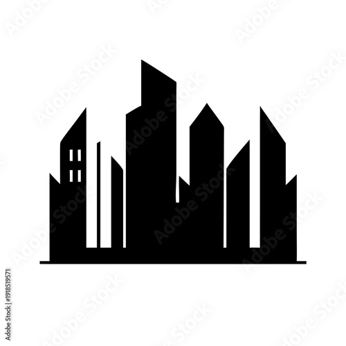 Silhouette of a city skyline with modern skyscrapers and urban architecture.