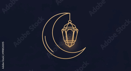 Ramadan lantern hanging from a crescent moon, symbolizing Islamic culture and festive traditions