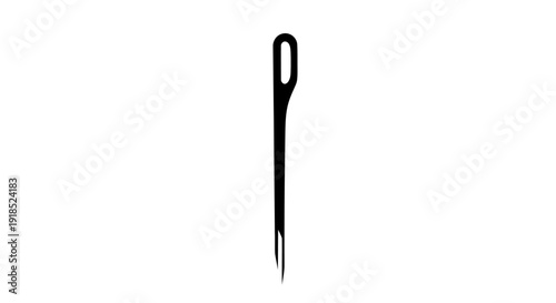 A simple and elegant black silhouette icon of a sharp sewing needle, symbolizing craftsmanship, repair, and the intricate art of stitching, ideal for design elements