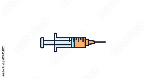 A simple illustration of a medical syringe filled with orange liquid, ready for injection or vaccination