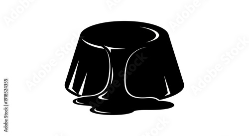 Pure silhouette graphic of a decadent molten chocolate lava cake, showcasing rich, warm ganache oozing from the baked dessert, ideal for bakery menus or sweet treat promotions