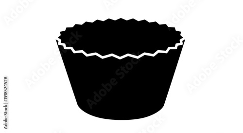 Minimalist black silhouette of a cupcake or muffin paper wrapper with a decorative wavy top edge, perfect for baking, dessert, and confectionery graphic designs