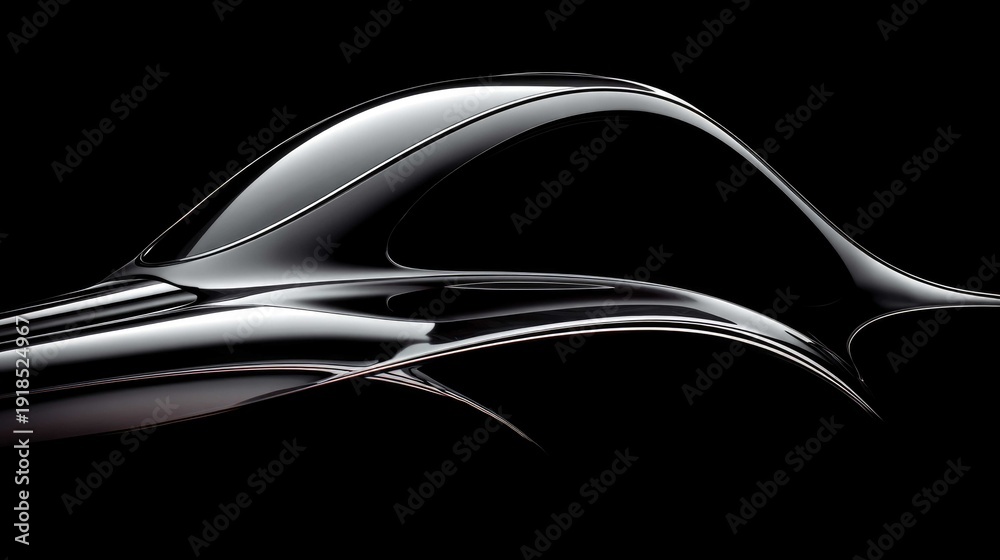 Fototapeta premium Metallic, curved abstract sculpture against a dark background, reflecting light and shadow