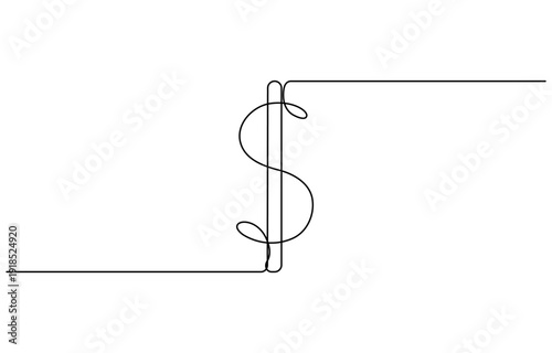 Dollar sign continuous one line art drawing of Money dollar linear symbol sketch vector illustration