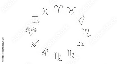 Zodiac signs in a circle astrology symbols horoscope icons twelve star signs celestial symbols