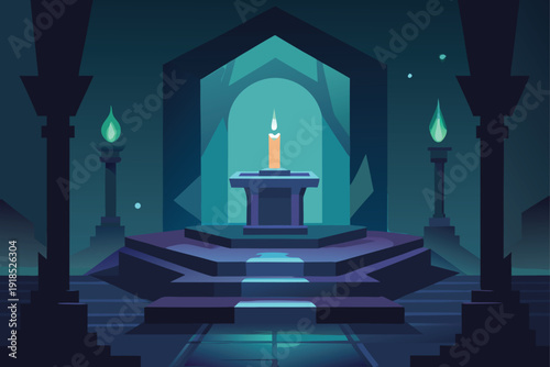 Mysterious Magical Dark Altar Scene: Occult Ritual and Witchcraft Illustration