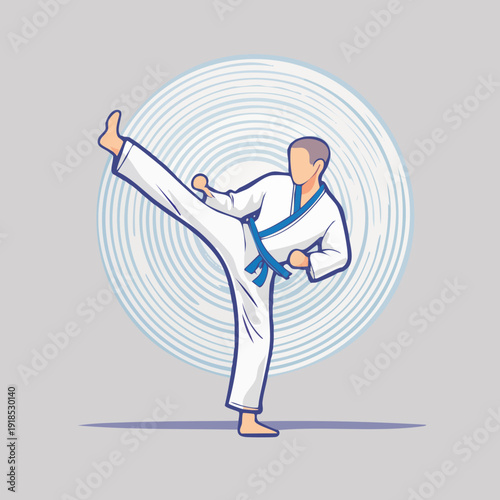Dynamic Martial Arts Kick Illustration with Concentric Circles Background.
