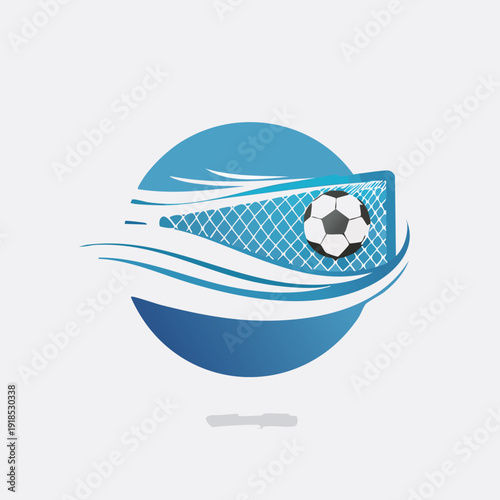 Dynamic Soccer Logo Design with Ball and Net in Motion.