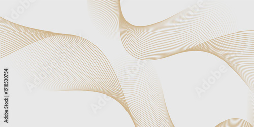 Luxury abstract gold wavy line pattern (guilloche curves) with copy space. Elegant golden color smooth gradient on white background. Premium vector striped texture for banner, business backdrop.