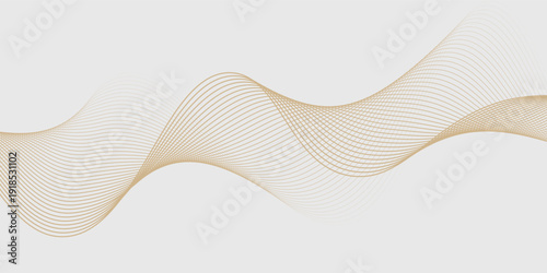 Luxury abstract gold wavy line pattern (guilloche curves) with copy space. Elegant golden color smooth gradient on white background. Premium vector striped texture for banner, business backdrop.