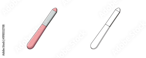 Dual-sided nail file in flat and line art styles with pink and gray surfaces on white background for manicure pedicure or beauty salon concepts