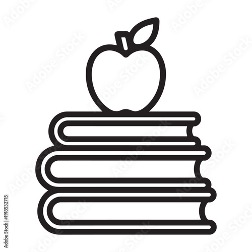 Stack of school books with apple on top vector icon