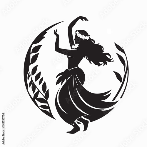 Hawaiian Hula Girl Traditional Dancing Silhouette Vector