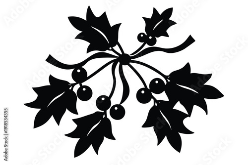 Elegant mistletoe bunches decorated with a classic red ribbon, ideal for sophisticated Christmas and New Year invitations.