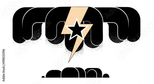 abstract power symbol illustration, black fists and lightning bolt