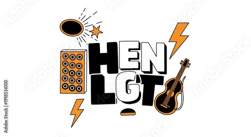 hen lgt logo design, music, guitar, illustration, vector