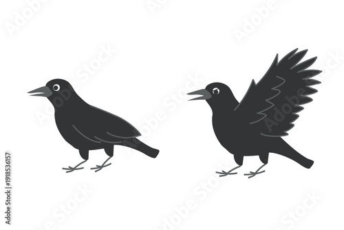 羽を広げるカラスのイラスト