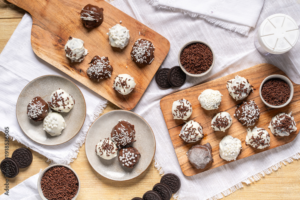 Fototapeta premium Chocolate and white chocolate truffle dessert