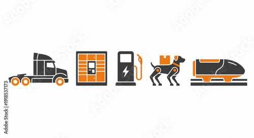 Automated Delivery System Icons, Drone and Autonomous Transport Symbols