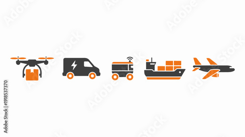 Automated Delivery System Icons, Drone and Autonomous Transport Symbols
