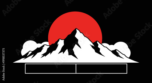 mountain sunrise logo design, japanese style, black background