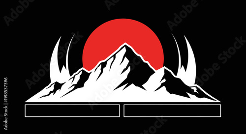 mountain sunrise logo design, black background