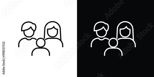 Modern linear family icon set representing parents and child in a simple, minimalist outline design suitable for various digital applications and graphic interfaces