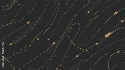 Gold Swirls and Dots on Black Background - Abstract Seamless Pattern