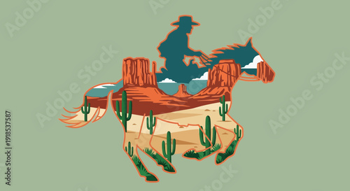 cowboy riding horse desert landscape silhouette