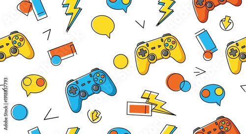 seamless gaming pattern, video game controller, vector background