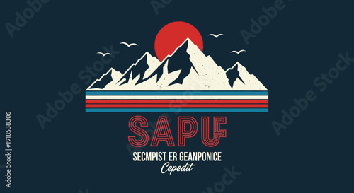 vintage mountain landscape design, retro nature scene