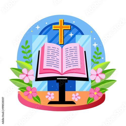 A flat style illustration of a holy book