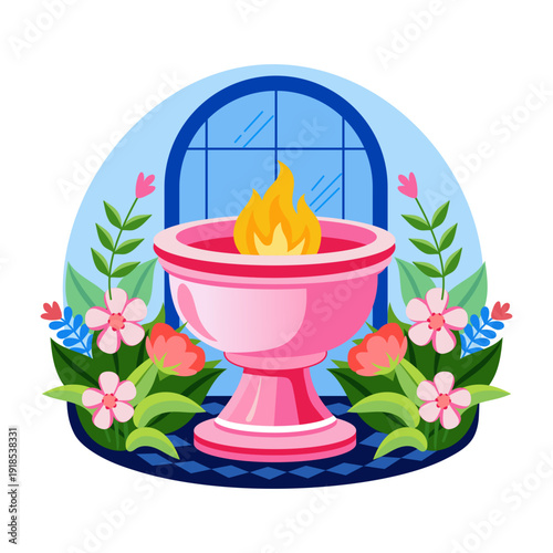 Flat illustration depicting baptism bowl