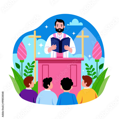 Flat illustration depicting a sermon