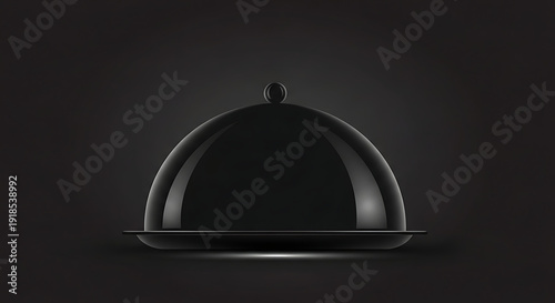 Elegant black serving cloche or food cover on a dark background, perfect for restaurant menus or culinary presentations