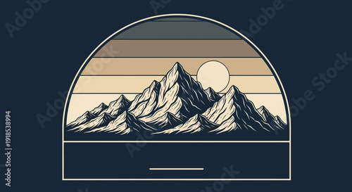 mountain range illustration, retro sunset, outdoor adventure, nature landscape