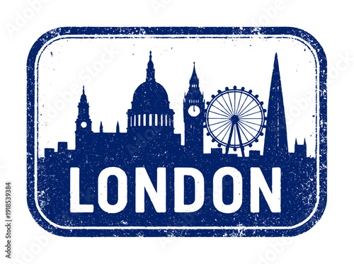 eroded imprint stamp of london city skyline silhouette