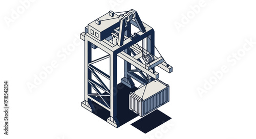 Industrial Crane Lifting Heavy Cargo Container Illustration.