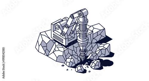 Industrial drilling machine breaking rocks with precision and power.