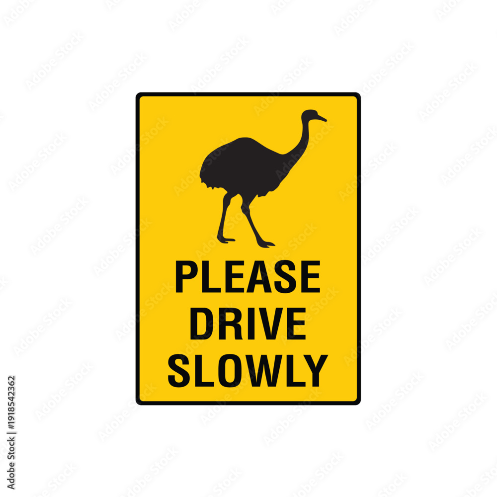 Fototapeta premium Turkey Crossing Please Drive Slowly Rural Road Warning Sign