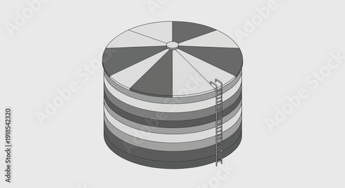 Industrial Storage Tank with Ladder and Segmented Roof.