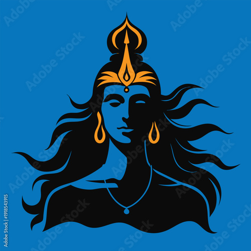 Stylized Lord Shiva Portrait in Blue and Gold
