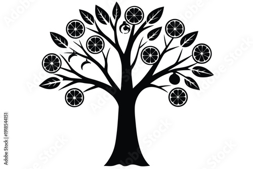 Charming natural tree adorned with natural wood elements and dried orange slices, perfect for rustic holiday decor.