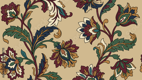 Vintage Floral Pattern Seamless Textile Design | Damask Wallpaper Fabric Print