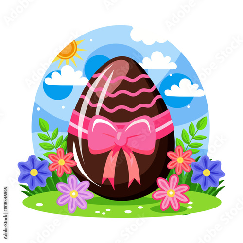 An illustration showing chocolate egg designed in flat style