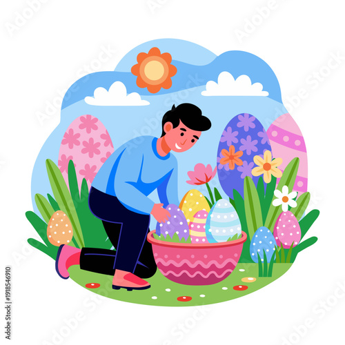 Flat illustration depicting egg basket