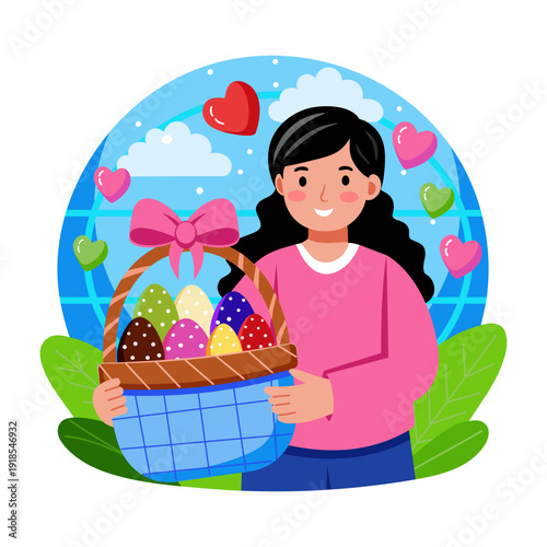 A flat style illustration of easter hamper