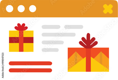 festive webpage layout with gift boxes ribbons and decorative interface illustration