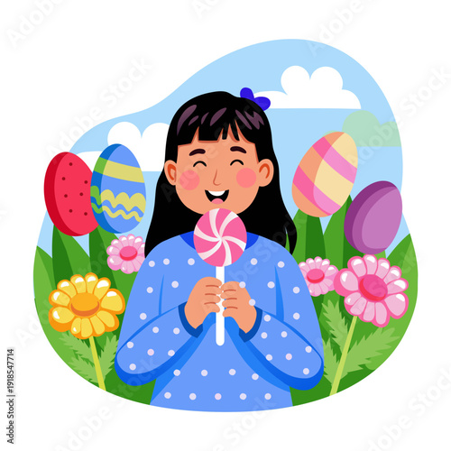 An illustration showing eating lollipop designed in flat style