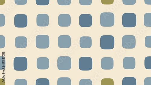 Blue Rounded Squares Pattern on Beige Background - Seamless Repeating Geometric Design